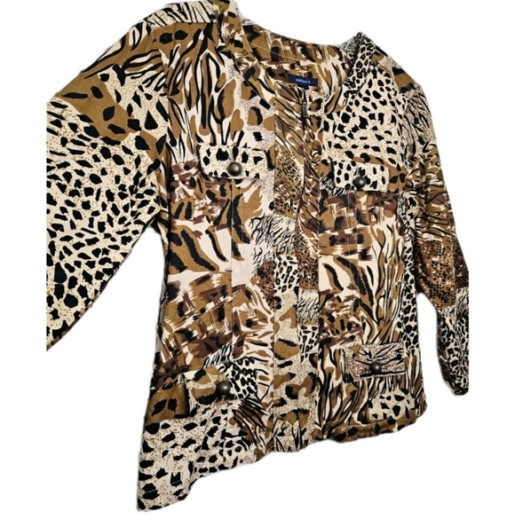 Westbound brown animal print denim blazer with pockets and zip down Size Medium - Picture 4 of 14